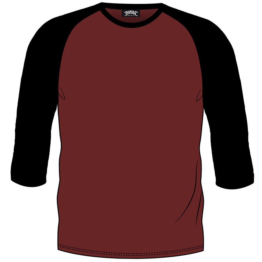 T-shirt raglan 3/4 rouge-noir (S)