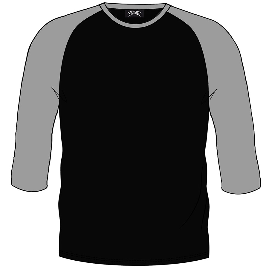 T-shirt raglan 3/4 noir-gris (4XL)